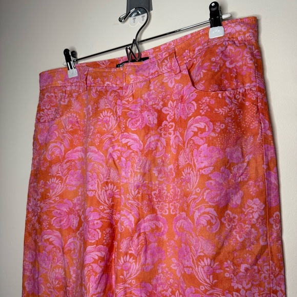 ZARA Full Length Linen Blend Floral Pink Beachy Boho Pants in Geranium Print - Picture 3 of 10